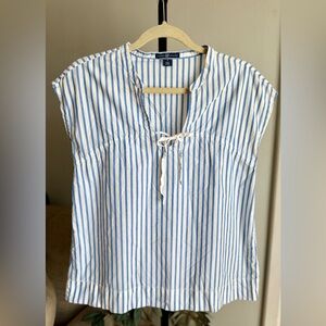 GAP Blue and White Striped Pop Over Blouse
